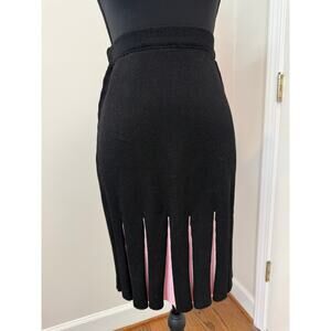 Michael St. George Black Knit Midi Skirt with Pink Kick Pleats
